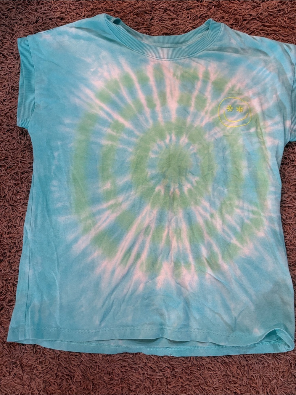 Cat & Jack Aqua and Lime Spiral Tie-Dye Tee with Smiley